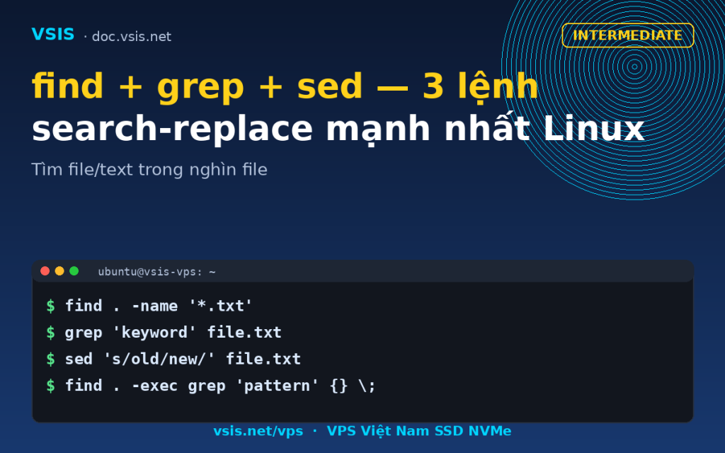 find + grep + sed — 3 lệnh search-replace mạnh nhất Linux