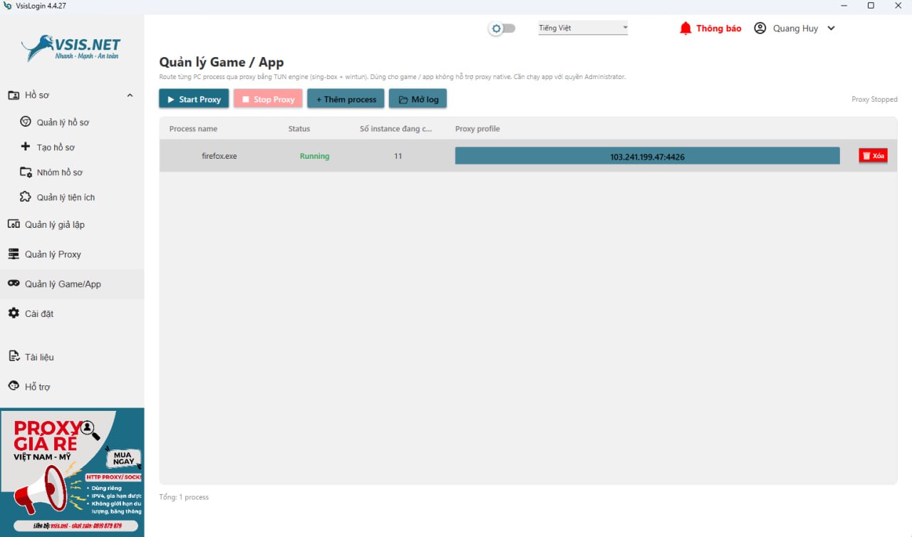 Quản lý Game/App TUN routing — Light theme