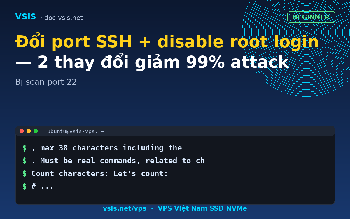 Đổi port SSH + disable root login — 2 thay đổi giảm 99% attack